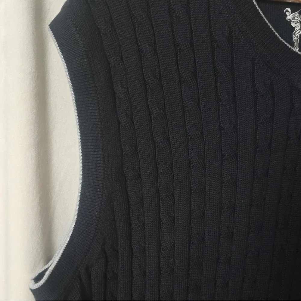 NWT Cypress Links Mens Cable Knit V-Neck Sweater Vest Cotton Golf Lightweight L